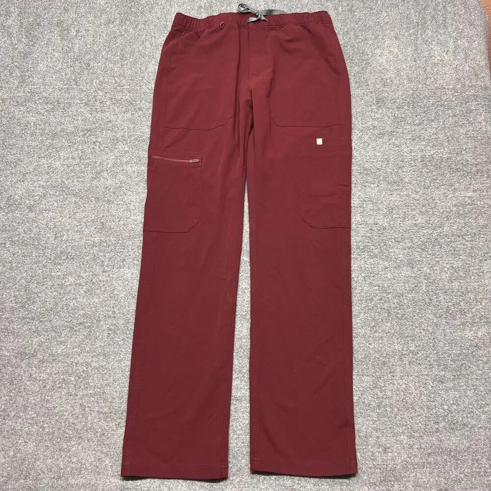FIGS Technical Collection Pants Men Medium Red Cargo Elastic Waist Scrub Medical